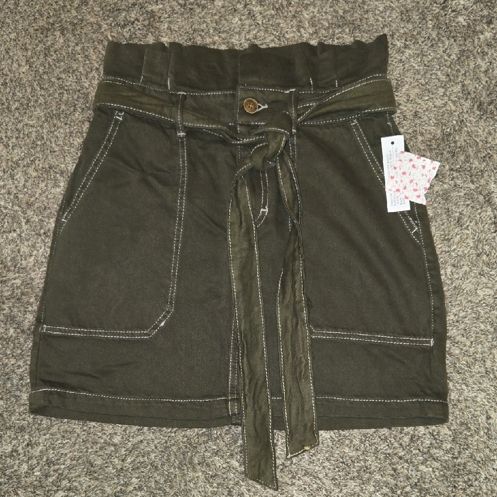 Free People Olive Cargo Skirt with Tie Front Size 2